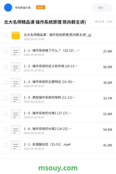 《北大名师精品课 操作系统原理 陈向群主讲)》教程学习资源封面