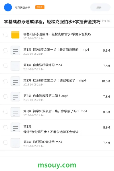 《零基础游泳速成课程,轻松克服怕水+掌握安全技巧》教程学习资源封面