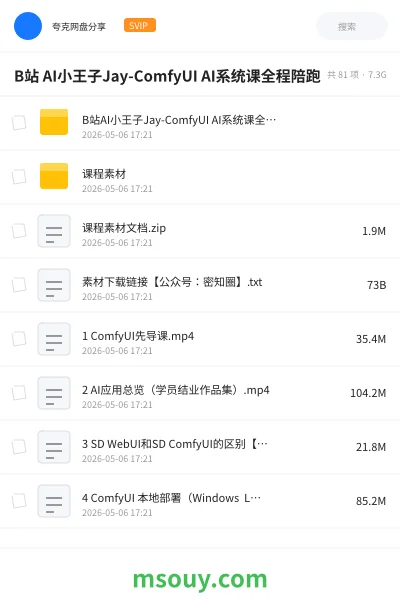 《B站 AI小王子Jay-ComfyUI AI系统课全程陪跑》AIGC学习资源封面