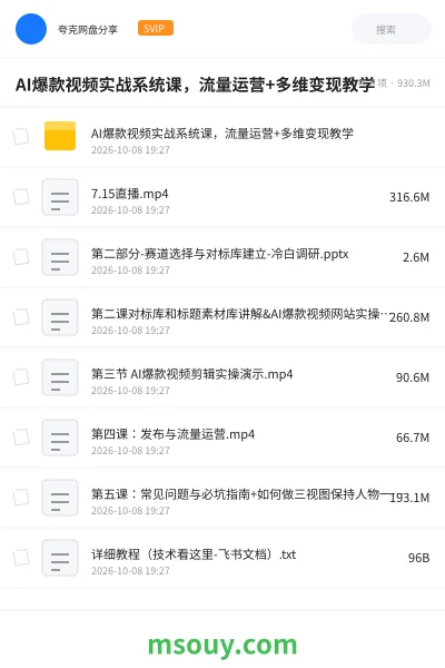 《AI爆款视频实战系统课,流量运营+多维变现教学》AIGC网盘|学习资源网盘