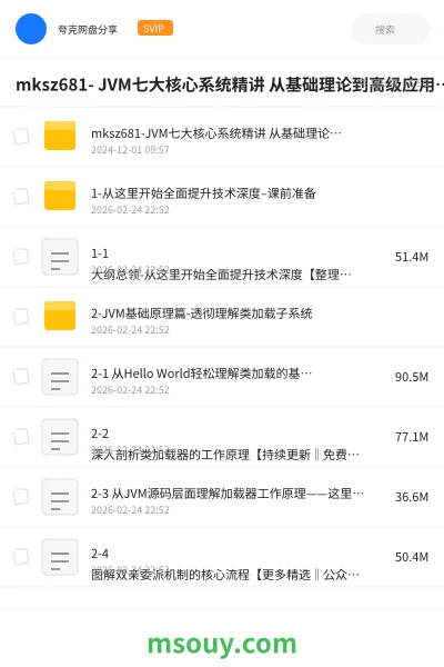 《mksz681- JVM七大核心系统精讲 从基础理论到高级应用【完结】》教程网盘｜学习资源网盘