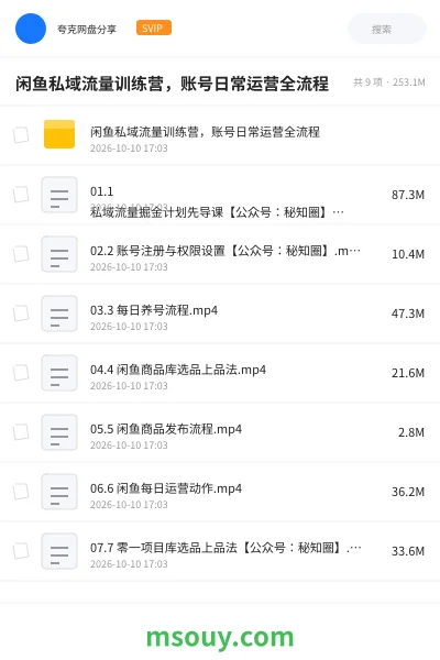 《闲鱼私域流量训练营,账号日常运营全流程》AIGC网盘|学习资源网盘