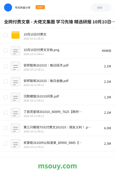 《全网付费文章 - 大佬文集圈 学习先锋 精选研报 10月10日更新》教程学习资源封面