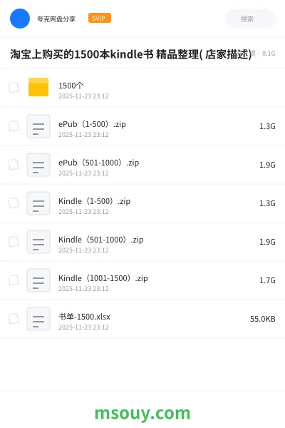 《淘宝上购买的1500本kindle书 精品整理( 店家描述)》书刊学习资源封面
