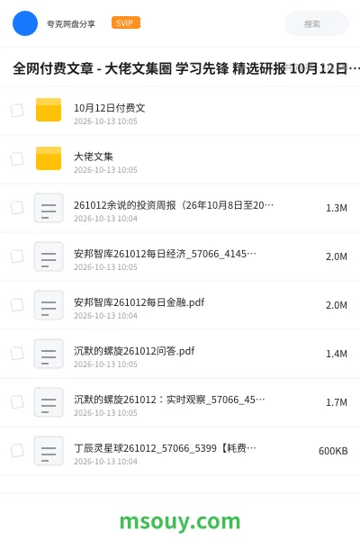 《全网付费文章 - 大佬文集圈 学习先锋 精选研报 10月12日更新》教程学习资源封面