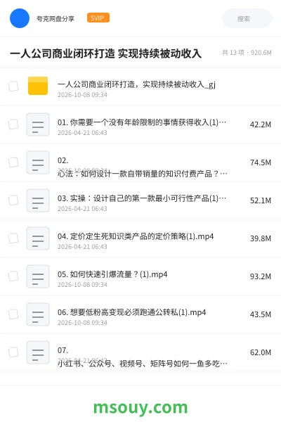 《一人公司商业闭环打造 实现持续被动收入》教程网盘|学习资源网盘