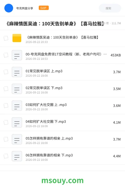 《《麻辣情医吴迪:100天告别单身》【喜马拉雅】》教程网盘|学习资源网盘