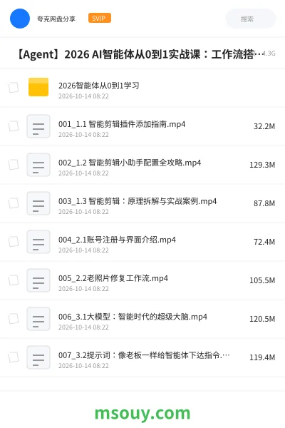 《🤖 【Agent】2026 AI智能体从0到1实战课:工作流搭建、智能剪辑与RAG知识库》AIGC学习资源封面