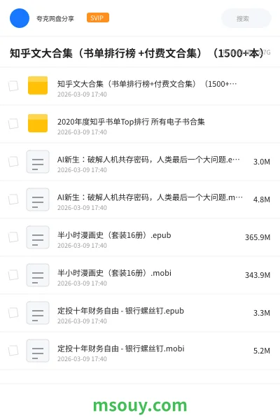 《知乎文大合集(书单排行榜+ 付费文合集)(1500+本)》书刊网盘|学习资源网盘