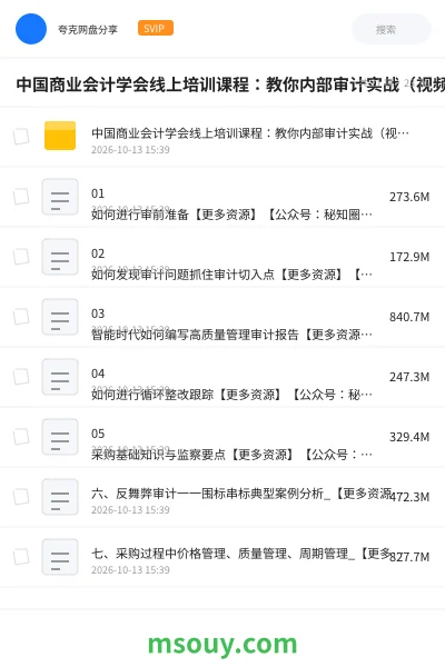 《中国商业会计学会线上培训课程：教你内部审计实战（视频）》AIGC网盘｜学习资源网盘