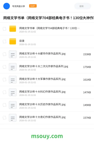 《网络文学书单(网络文学704部经典电子书!130位大神作家作品合集!》书刊学习资源封面