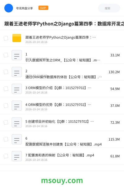 《跟着王进老师学Python之Django篇第四季:数据库开发之ORM》AIGC网盘|学习资源网盘
