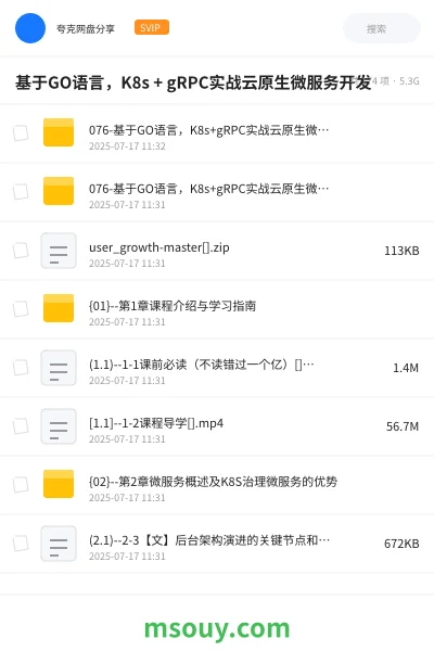 《基于GO语言,K8s + gRPC实战云原生微服务开发》教程学习资源封面
