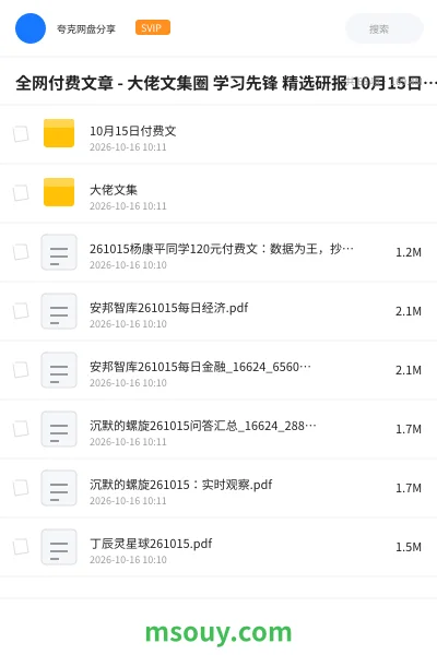 《全网付费文章 - 大佬文集圈 学习先锋 精选研报 10月15日更新》教程学习资源封面