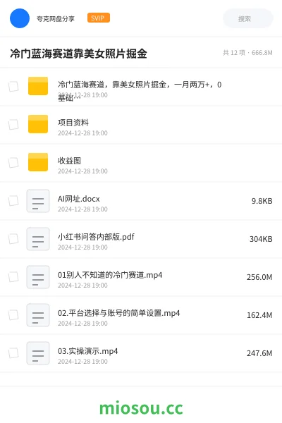 《冷门蓝海赛道，靠美女照片掘金，一月两万+，0 基础也能做》网赚网盘｜学习资源网盘
