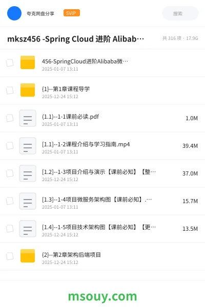 《mksz456 -Spring Cloud 进阶 Alibaba 微服务体系自媒体实战(26章完整)》教程学习资源封面