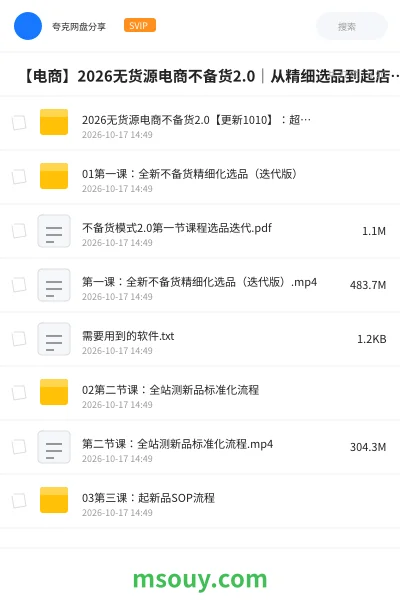 《🛍️ 【电商】2026无货源电商不备货2.0|从精细选品到起店放量,9节核心课+4个工具教程(261010更新版)》网赚学习资源封面