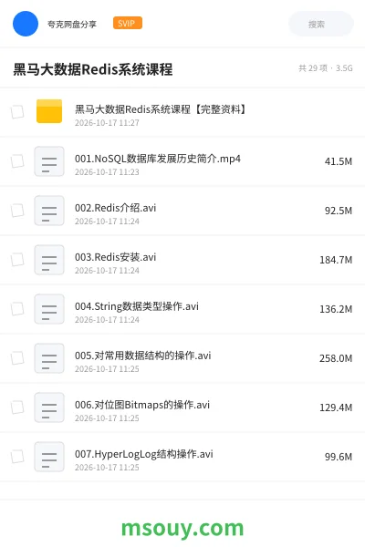 《黑马大数据Redis系统课程》教程网盘|学习资源网盘