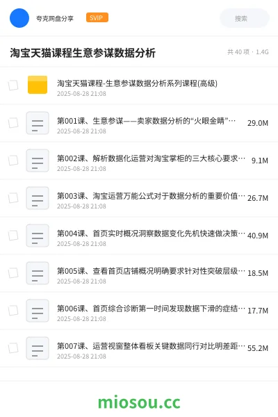 《淘宝天猫课程-生意参谋数据分析系列课程(高级)》教程网盘|学习资源网盘