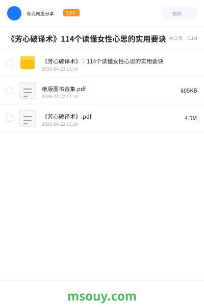 《《芳心破译术》114个读懂女性心思的实用要诀》书刊网盘|学习资源网盘