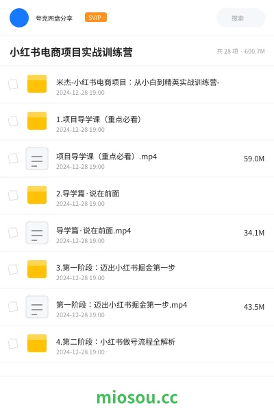 《米杰-小红书电商项目：从小白到精英实战训练营-》教程网盘｜学习资源网盘