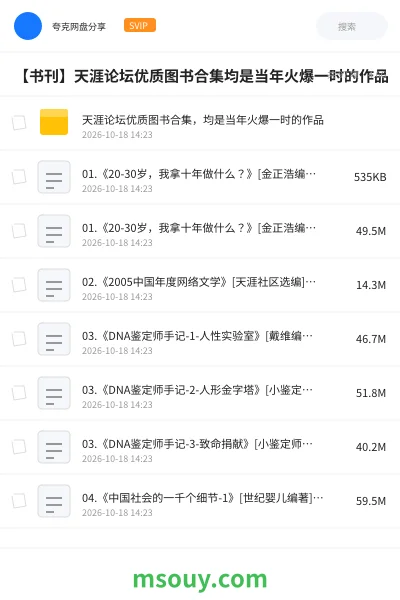 《天涯论坛优质图书合集，均是当年火爆一时的作品》书刊网盘｜学习资源网盘