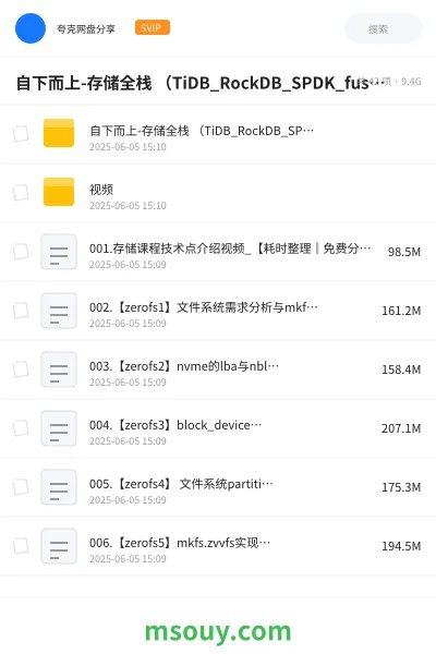 《自下而上-存储全栈 (TiDB_RockDB_SPDK_fuse_ceph_NVMe)》教程学习资源封面