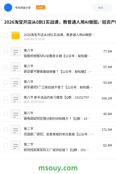 《2026淘宝开店从0到1实战课,教普通人用AI做图、轻资产低成本起店,拒绝铺货和盲目囤货》AIGC网盘|学习资源网盘