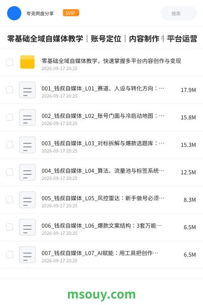 《零基础全域自媒体教学|账号定位|内容制作|平台运营》其他学习资源封面