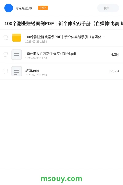 《100个副业赚钱案例PDF|新个体实战手册(自媒体 电商 知识付费+高清下载》AIGC学习资源封面