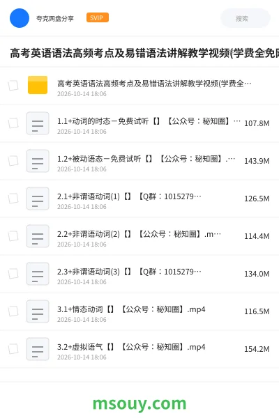 《高考英语语法高频考点及易错语法讲解教学视频(学费全免网)》英语学习资源封面