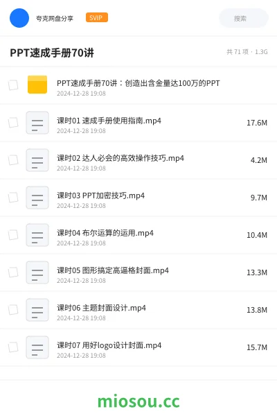 《PPT速成手册70讲:创造出含金量达100万的PPT》教程学习资源封面