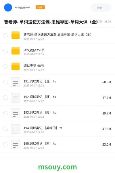 《曹老师- 单词速记方法课-思维导图-单词大课(全)》英语学习资源封面