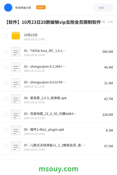 《【软件】10月23日20款破解vip去除会员限制软件》软件学习资源封面
