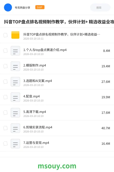 《抖音TOP盘点排名视频制作教学,伙伴计划+ 精选收益全攻略》AIGC学习资源封面