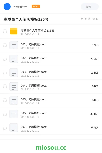 《高质量个人简历模板 135套》软件网盘｜学习资源网盘