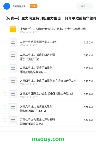 《【何青平】主力淘金特训班主力狙击,何青平浓缩精华绝招公开实战秘笈》教程学习资源封面