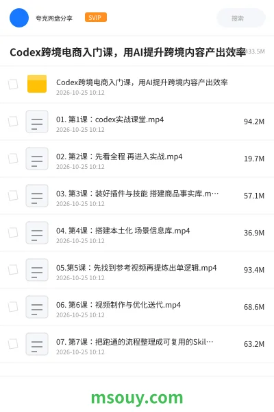 《Codex跨境电商入门课,用AI提升跨境内容产出效率》AIGC网盘|学习资源网盘