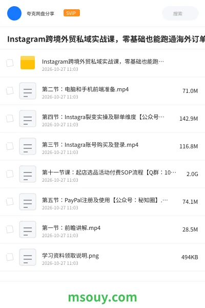 《Instagram跨境外贸私域实战课,零基础也能跑通海外订单》网赚学习资源封面