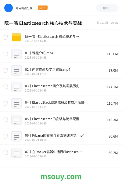 《阮一鸣 Elasticsearch 核心技术与实战》教程学习资源封面