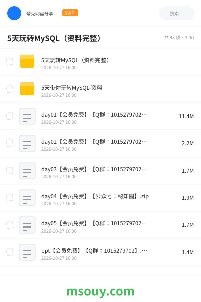 《5天玩转MySQL(资料完整)》教程学习资源封面