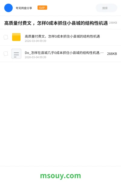 《高质量付费文 ,怎样0成本抓住小县城的结构性机遇》网赚学习资源封面