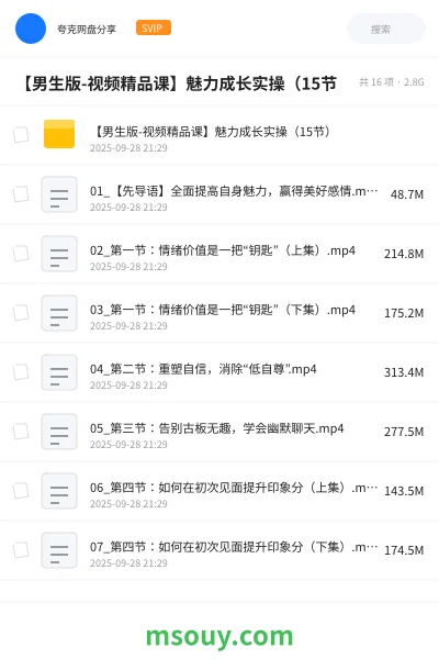 《【男生版-视频精品课】魅力成长实操(15节》教程学习资源封面