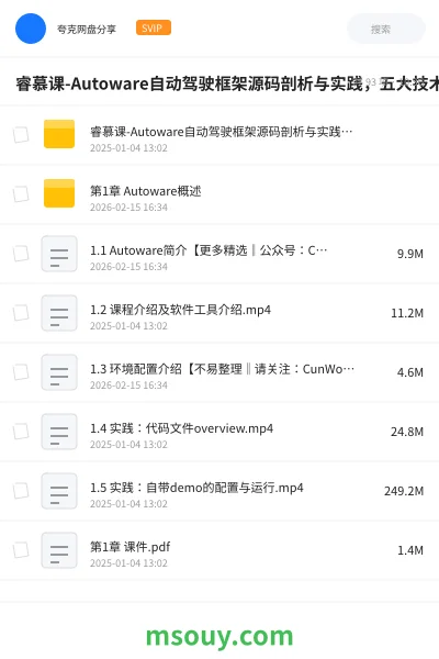 《睿慕课-Autoware自动驾驶框架源码剖析与实践,五大技术模块教程(视频+资料) 价值1399》教程学习资源封面