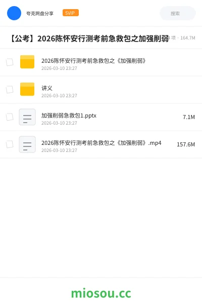 《2026陈怀安行测考前急救包之《加强削弱》》公考网盘｜学习资源网盘