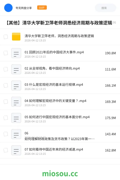 《清华大学靳卫萍老师，洞悉经济周期与政策逻辑》教程网盘｜学习资源网盘