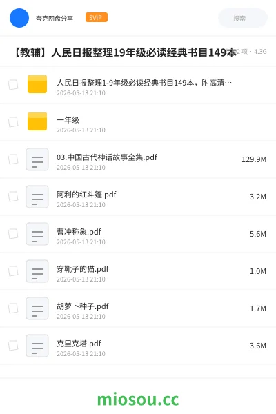 《人民日报整理1-9年级必读经典书目149本，附高清PDF》书籍网盘｜学习资源网盘