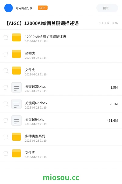 《12000+AI绘画关键词描述语》AIGC网盘|学习资源网盘