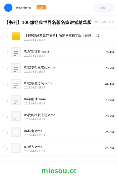 《【100部经典世界名著】名家讲堂精华版【音频】【3GB】》书籍网盘｜学习资源网盘
