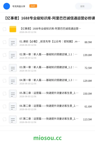 《【亿事君】1688专业级知识库-阿里巴巴诚信通运营必修课程》教程网盘｜学习资源网盘